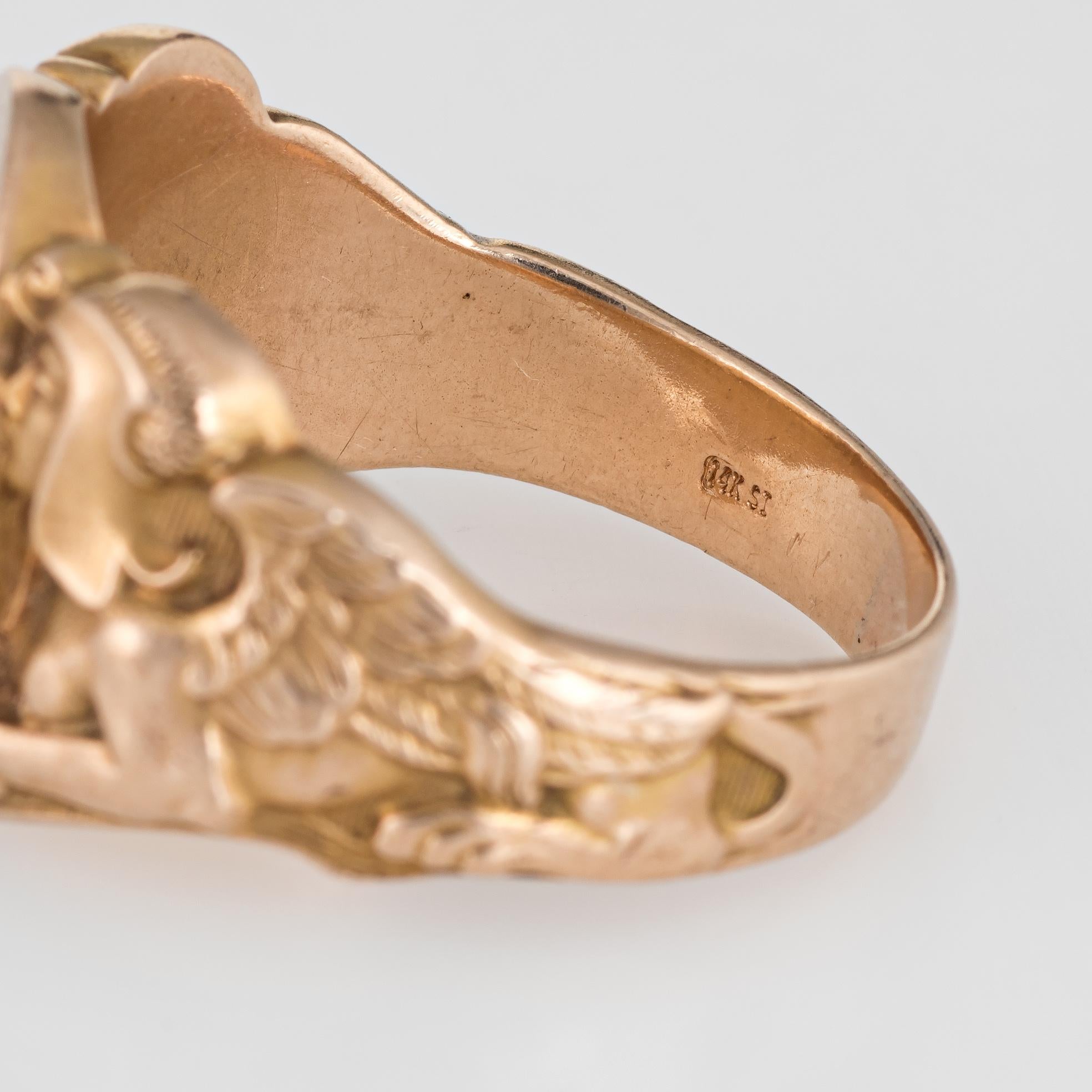 Vintage Deco Signet Ring Egyptian Revival Sphinx Man Lion 14k Gold Men's 2