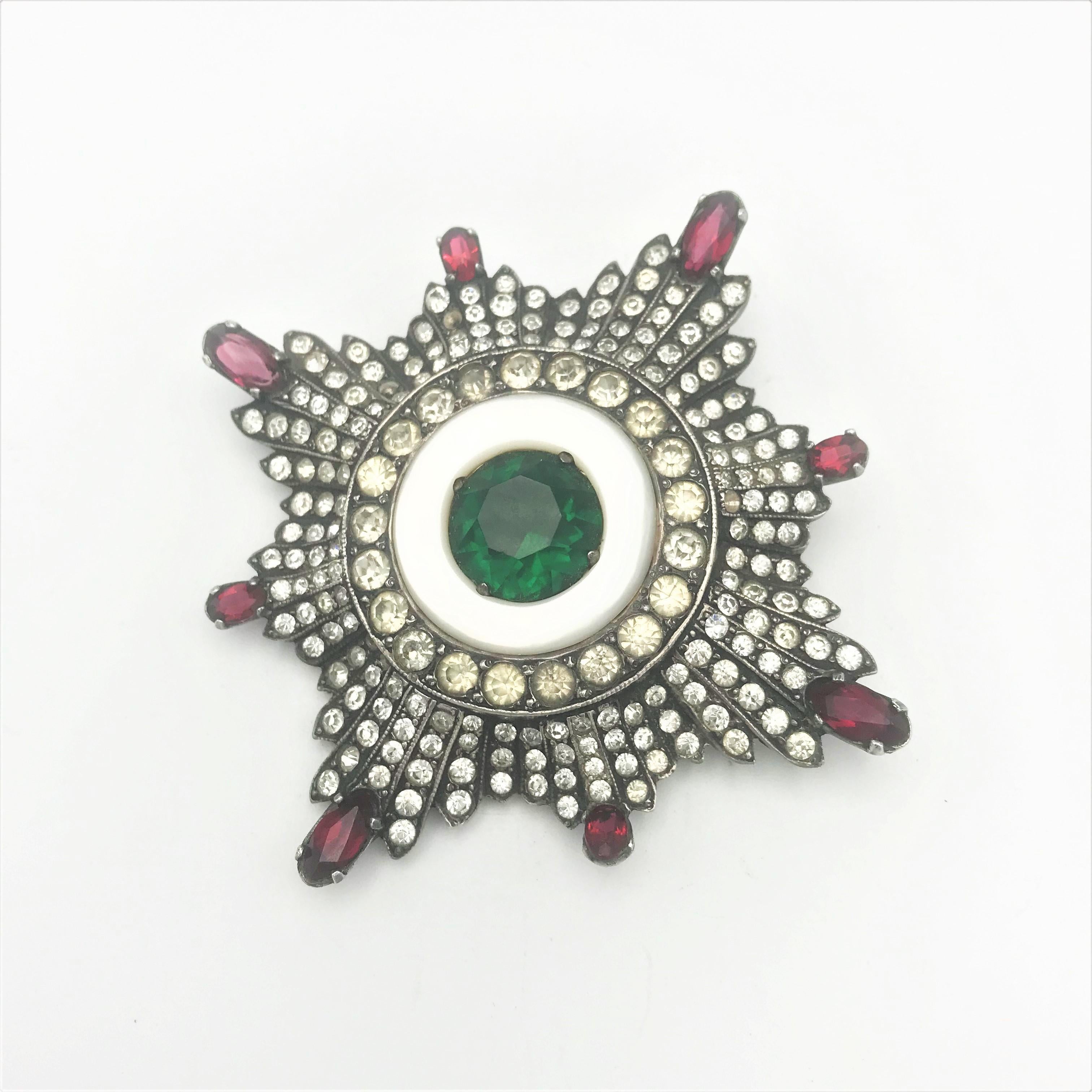 Women's Vintage Art deco style Star brooch sterling rhinestones 1940s US