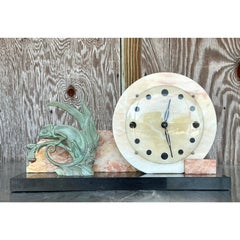 Vintage Deco Stone and Bronze Chameleon Clock