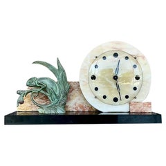 Vintage Deco Stone and Bronze Chameleon Clock