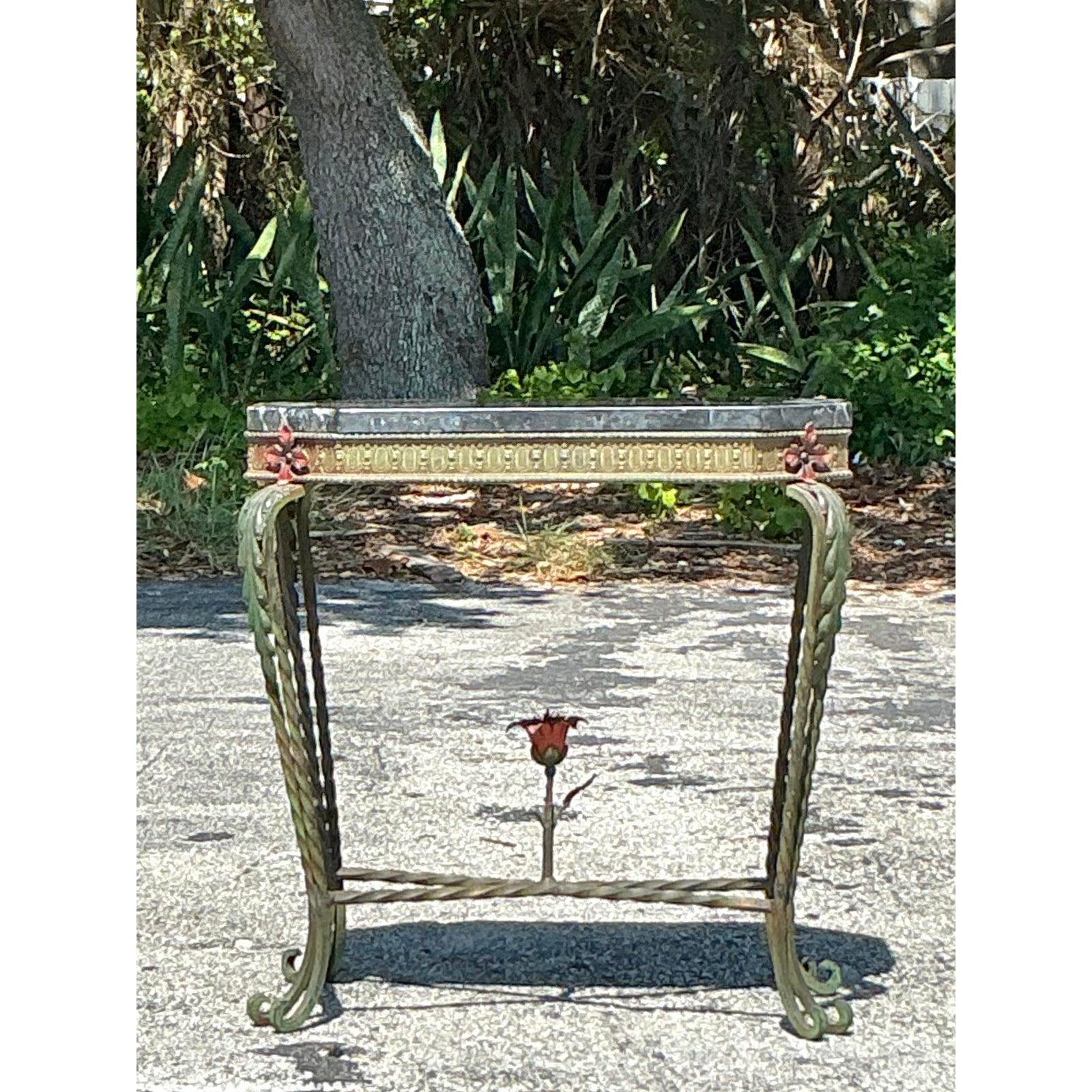 Vintage Deco Stone and Wrought Iron Side Table For Sale 4