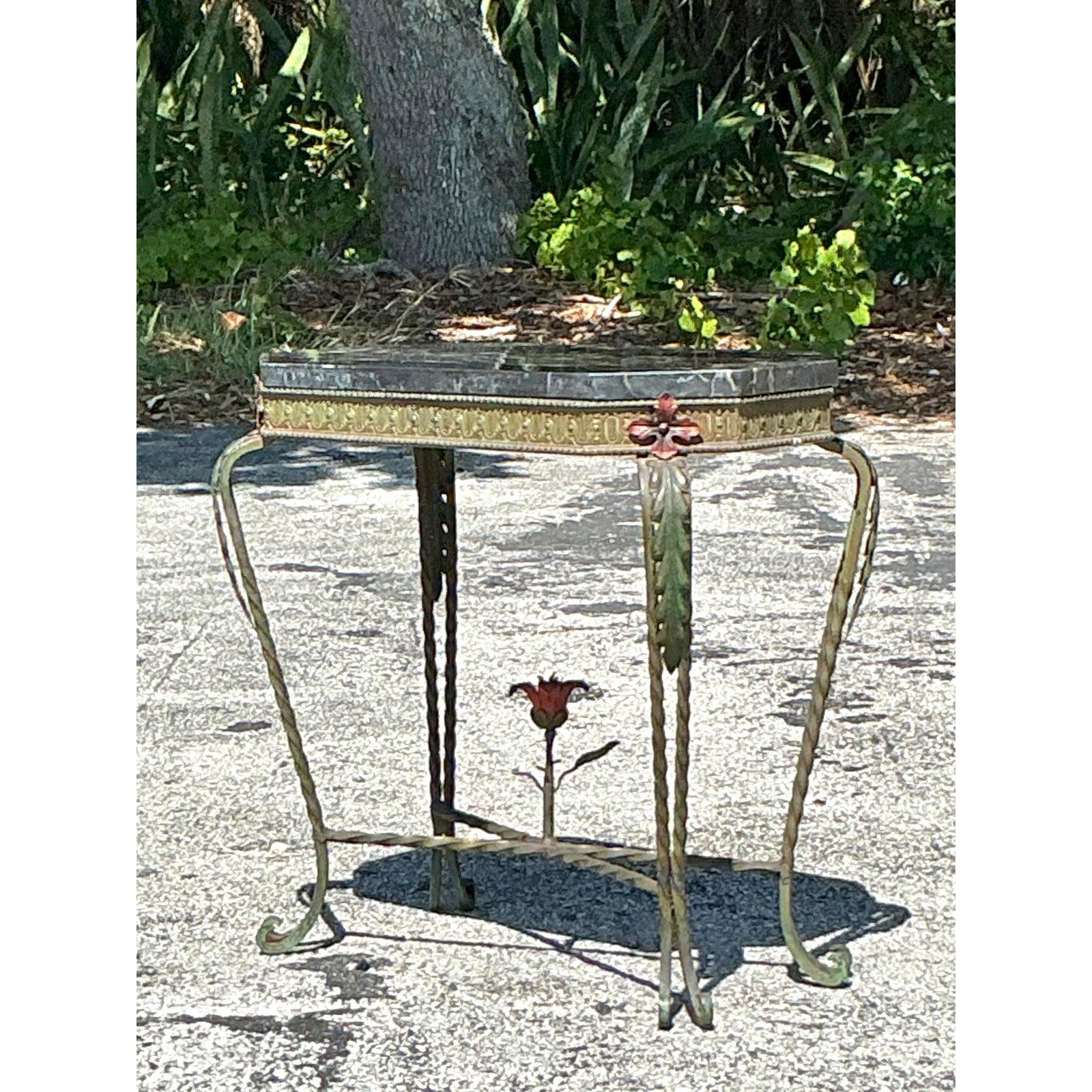French Vintage Deco Stone and Wrought Iron Side Table For Sale