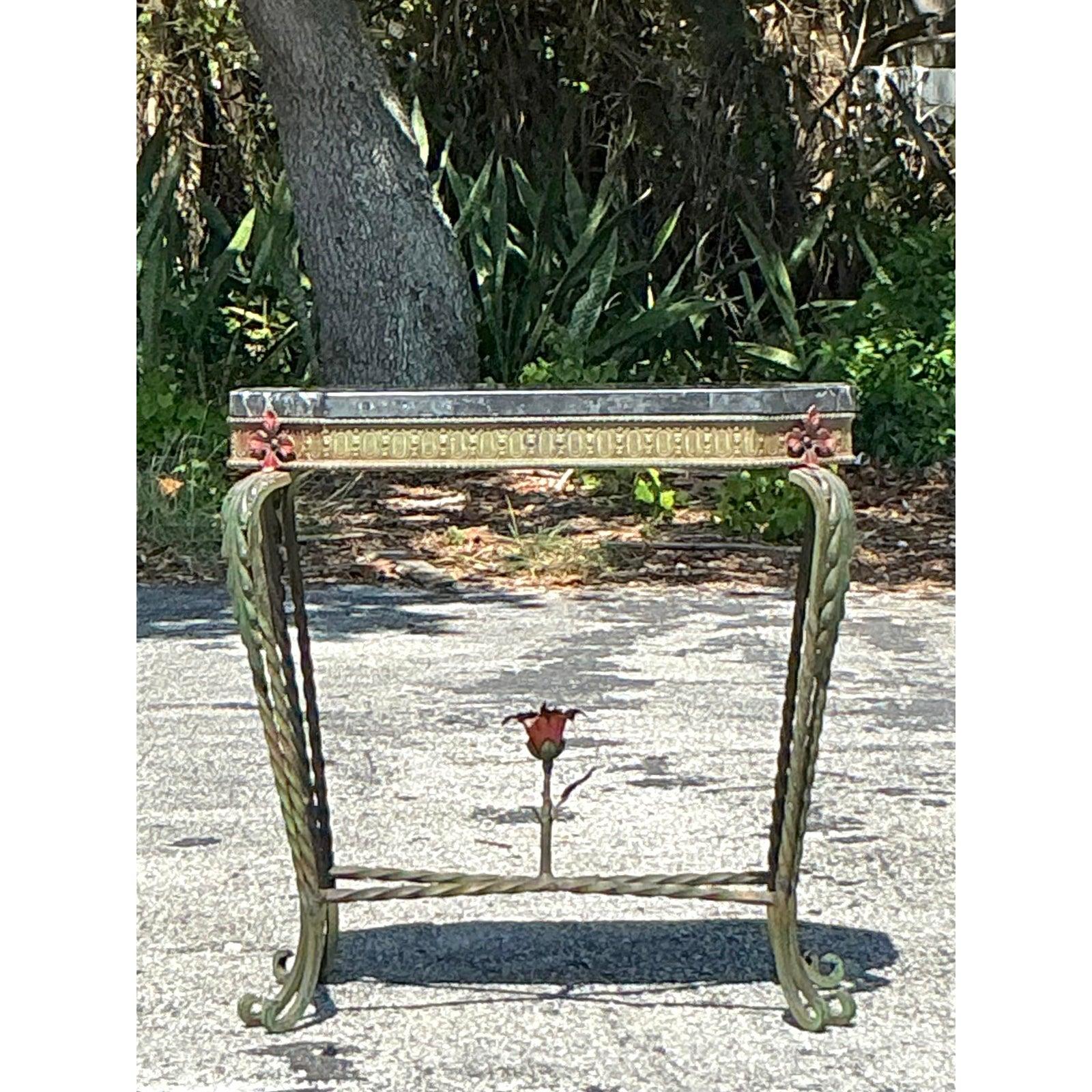 Vintage Deco Stone and Wrought Iron Side Table For Sale 1