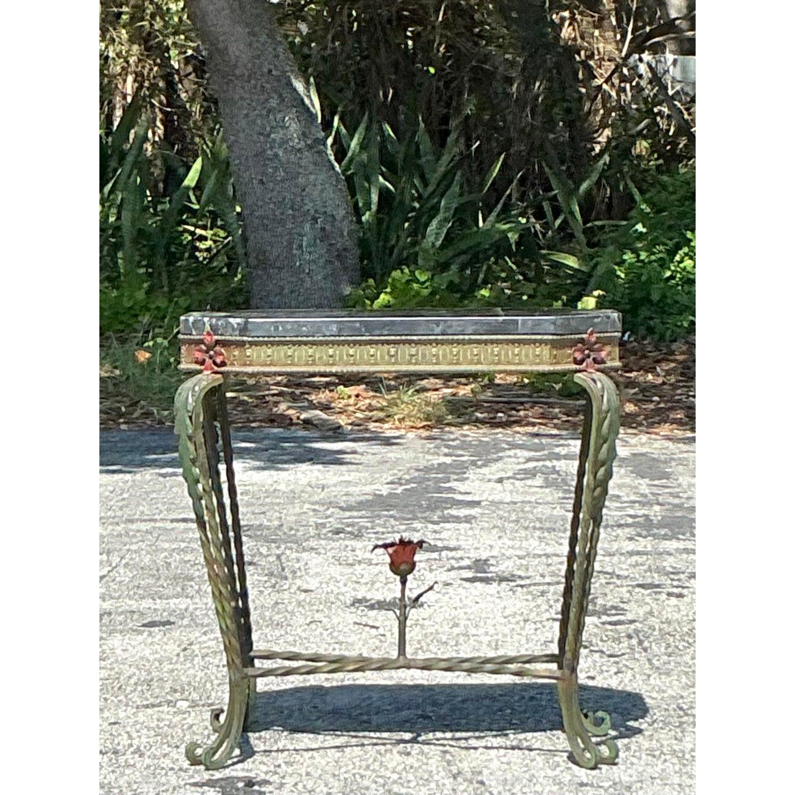 Vintage Deco Stone and Wrought Iron Side Table For Sale 2