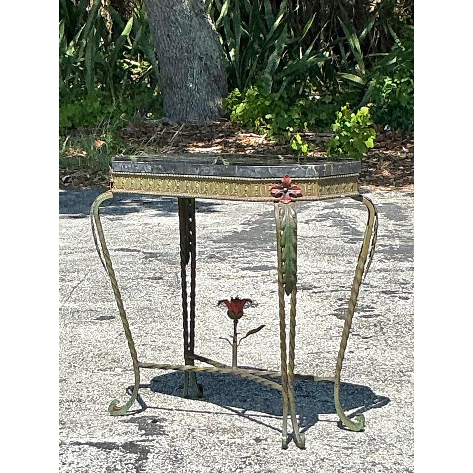 Vintage Deco Stone and Wrought Iron Side Table For Sale 3
