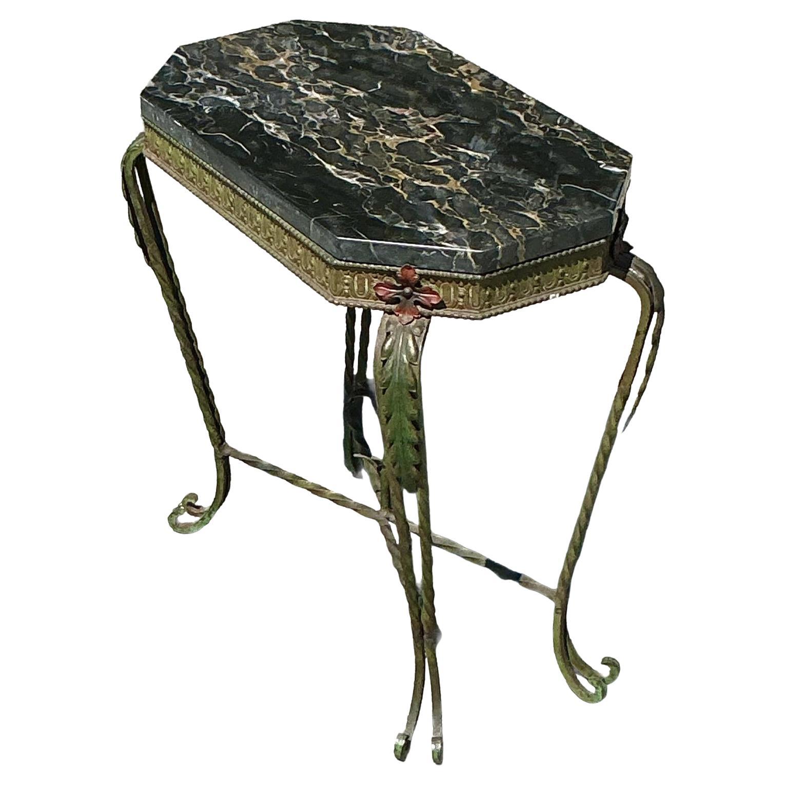 Vintage Deco Beistelltisch aus Stein und Schmiedeeisen