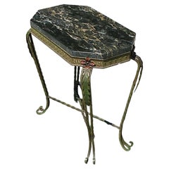 Vintage Deco Beistelltisch aus Stein und Schmiedeeisen