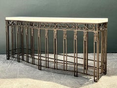 Vintage Deco Stone Top Long Wrought Iron Console Table