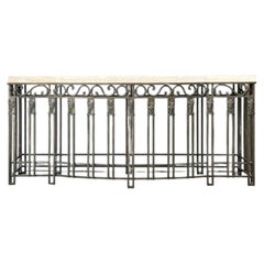 Vintage Deco Stone Top Long Wrought Iron Console Table