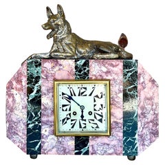 Reloj de chimenea vintage de mármol a rayas Decó