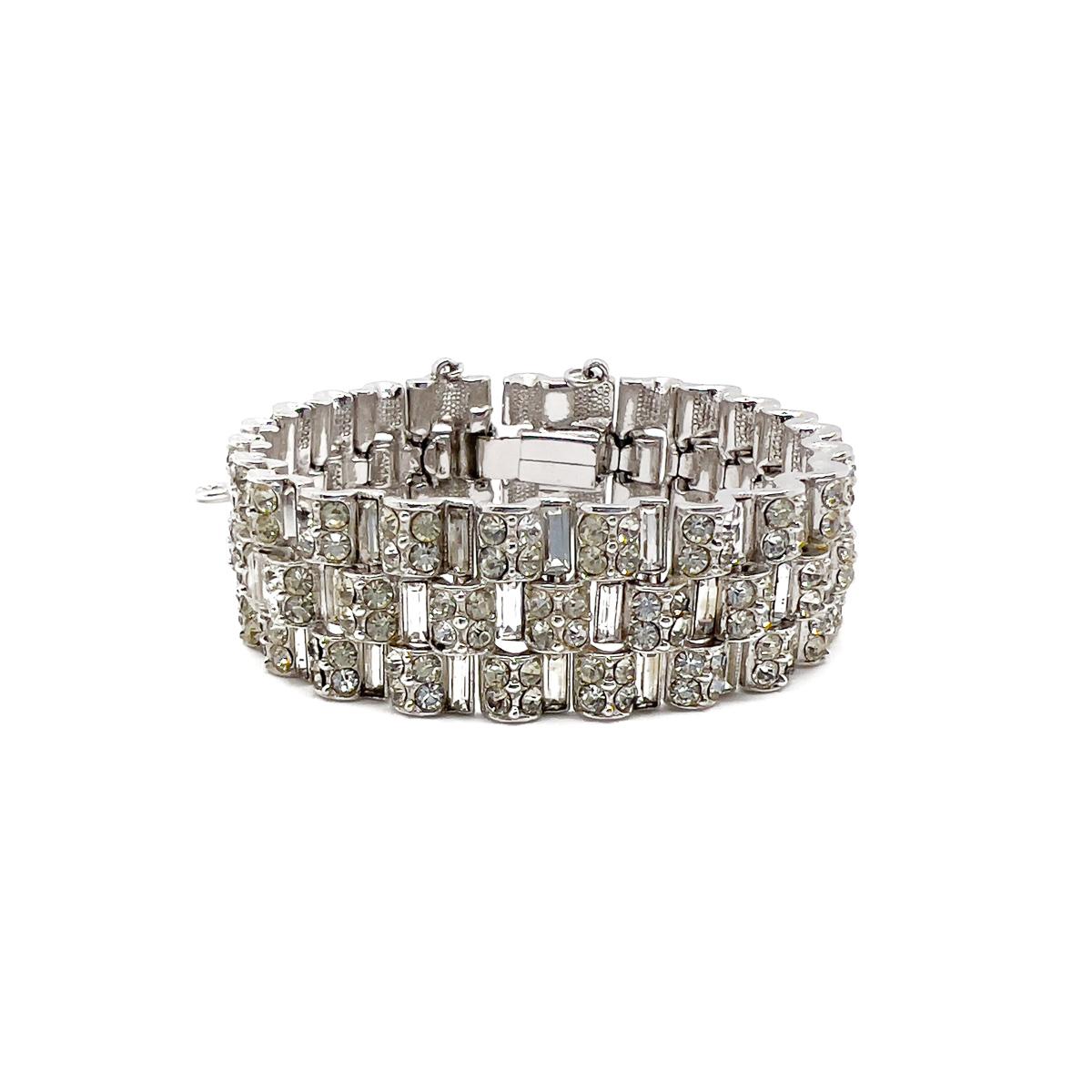 Vintage Deco Style Crystal Tank Track Bracelet 1950s In Good Condition For Sale In Wilmslow, GB