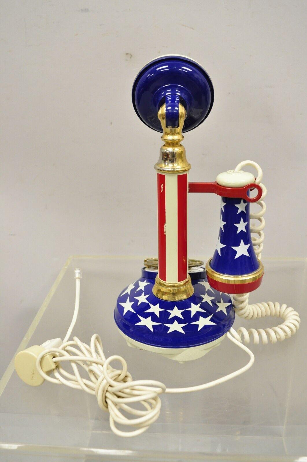 Plastic Vintage Deco-Tel Rotary Phone Telephone American Flag Patriotic 1970s For Sale