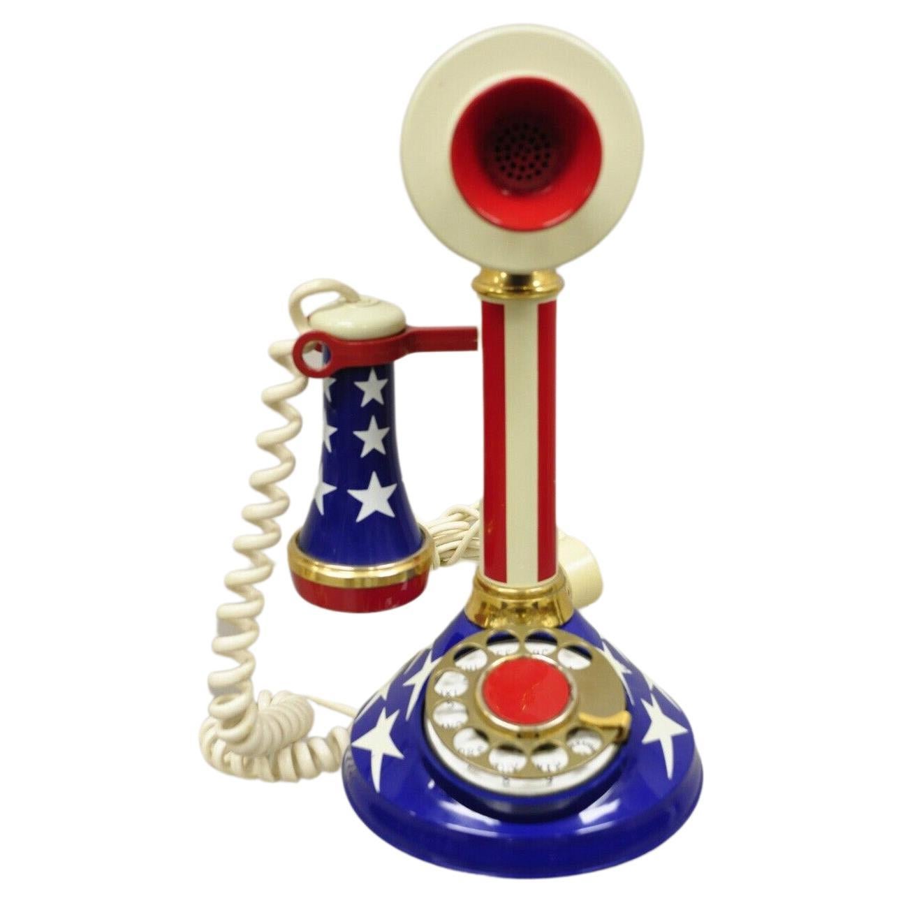 Vintage Deko-Tel Rotary Telefon- Telephone Amerikanische Flagge Patriotisch 1970er Jahre im Angebot