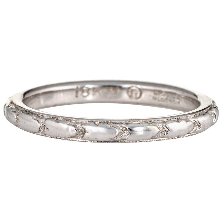 Vintage Deco Traub Orange Blossom Wedding Ring 18 Karat White Gold Band Antique For Sale At 1stdibs