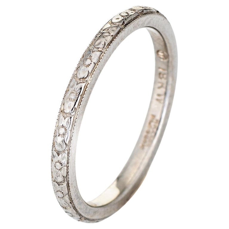 Vintage Deco Traub Orange Blossom Wedding Ring 18k White Gold Band at