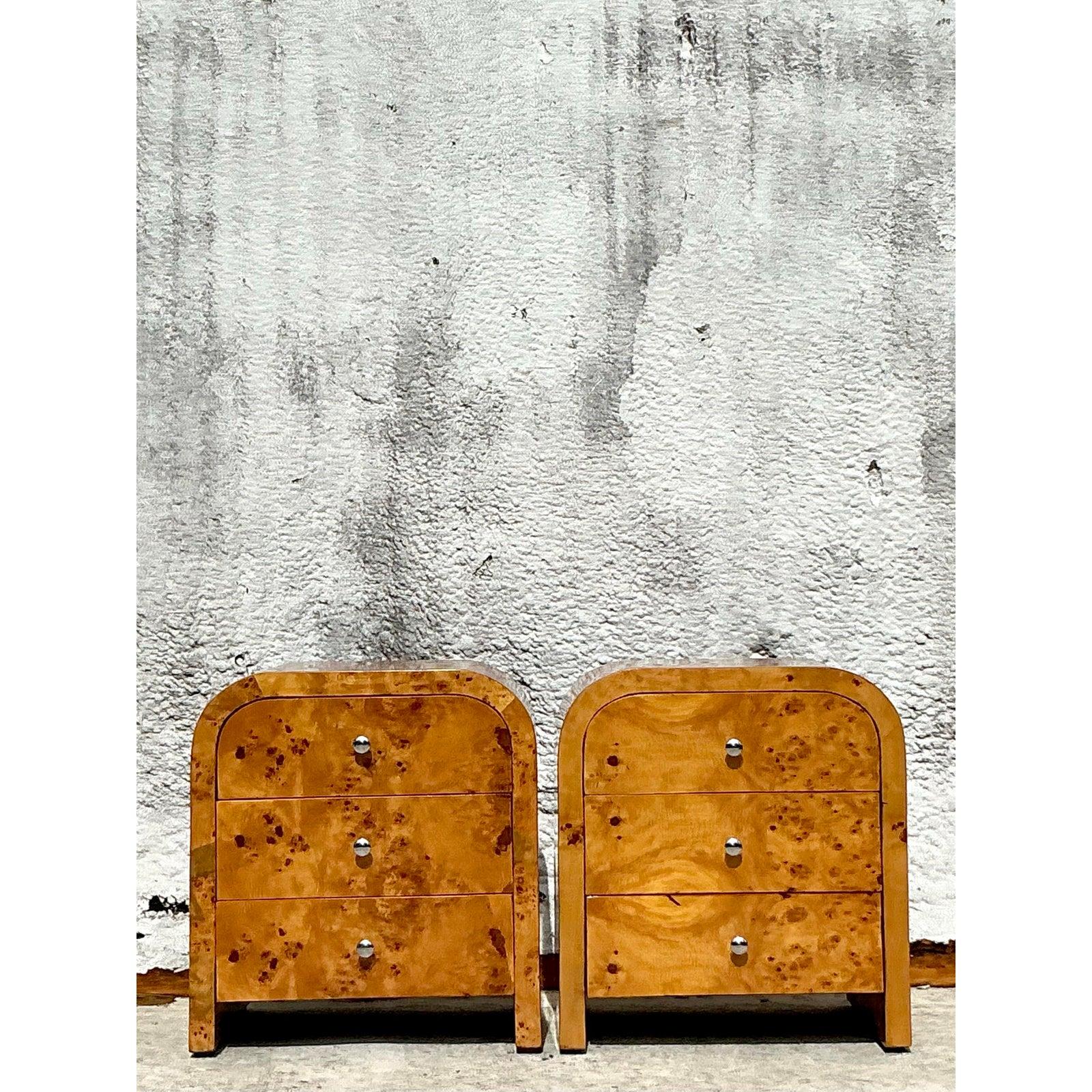 Art Déco Comodini Vintage Deco a cascata in Wood Wood - Coppia di 2 in vendita