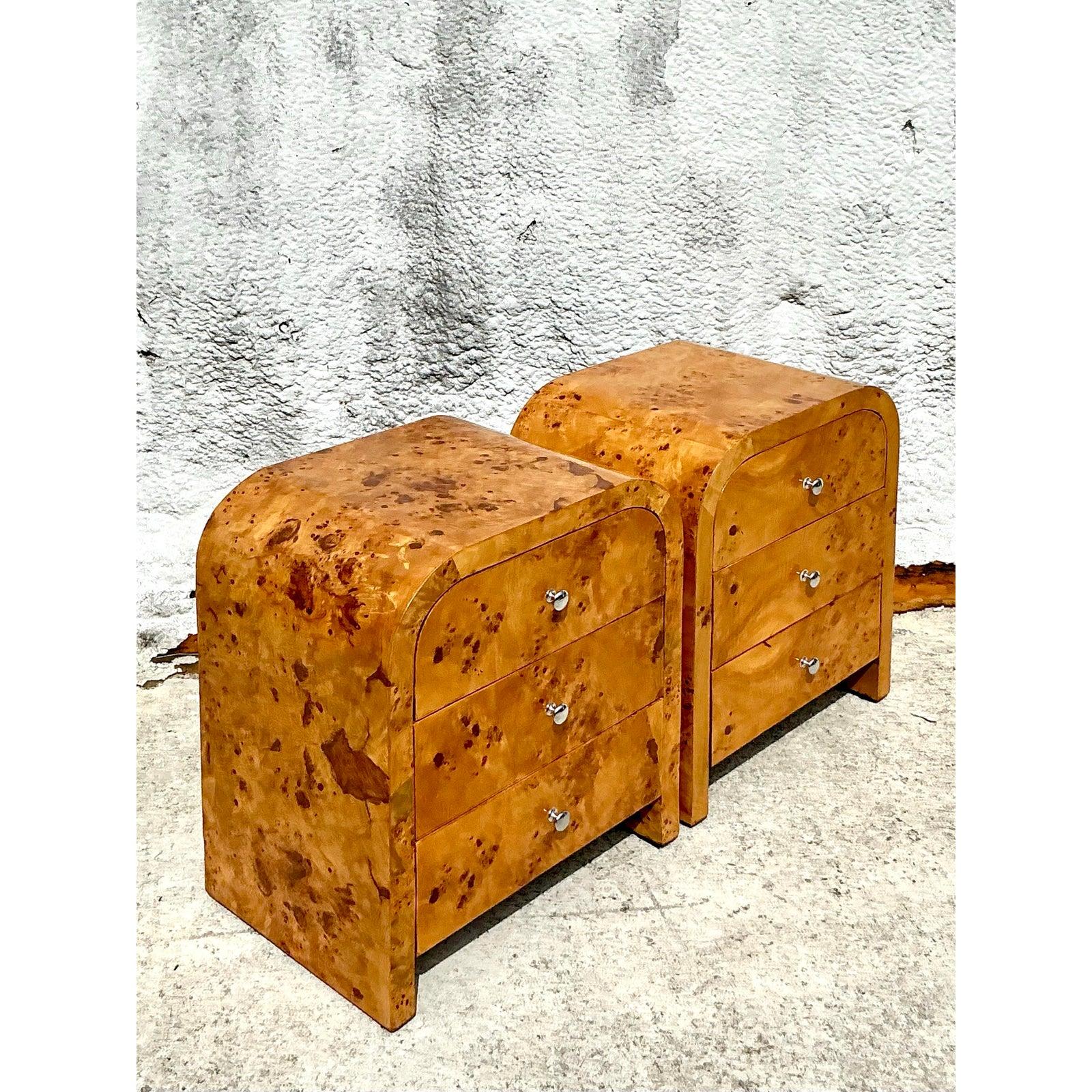 Comodini Vintage Deco a cascata in Wood Wood - Coppia di 2 in vendita 1