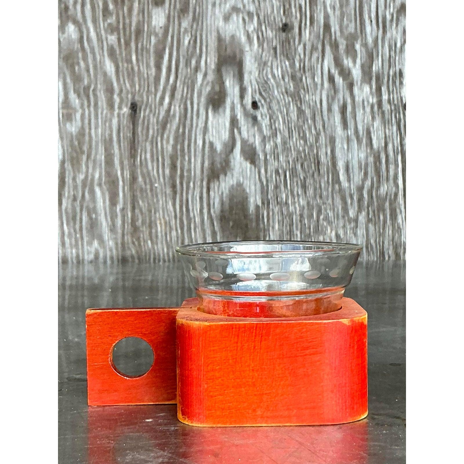 20ième siècle Set de 7 tasses et plateaux en Wood Vintage Deco en vente