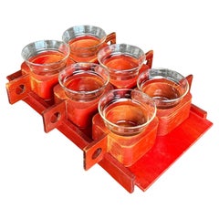 Set di tazze e vassoi in legno deco vintage - 7 pezzi