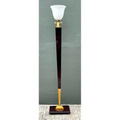 Vintage Deco Zebra Wood and Brass Floor Lamp