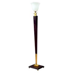 Vintage Deco Zebra Wood and Brass Floor Lamp