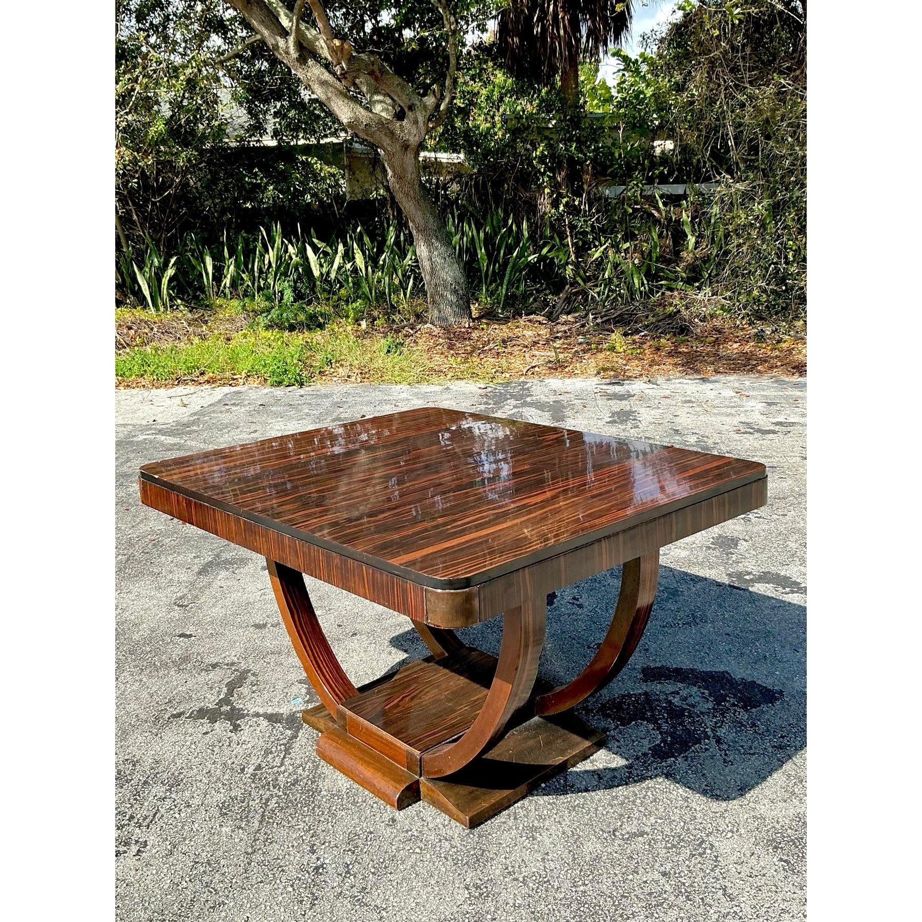 Vintage Deco Zebrawood Center Hall Table Bon état - En vente à west palm beach, FL