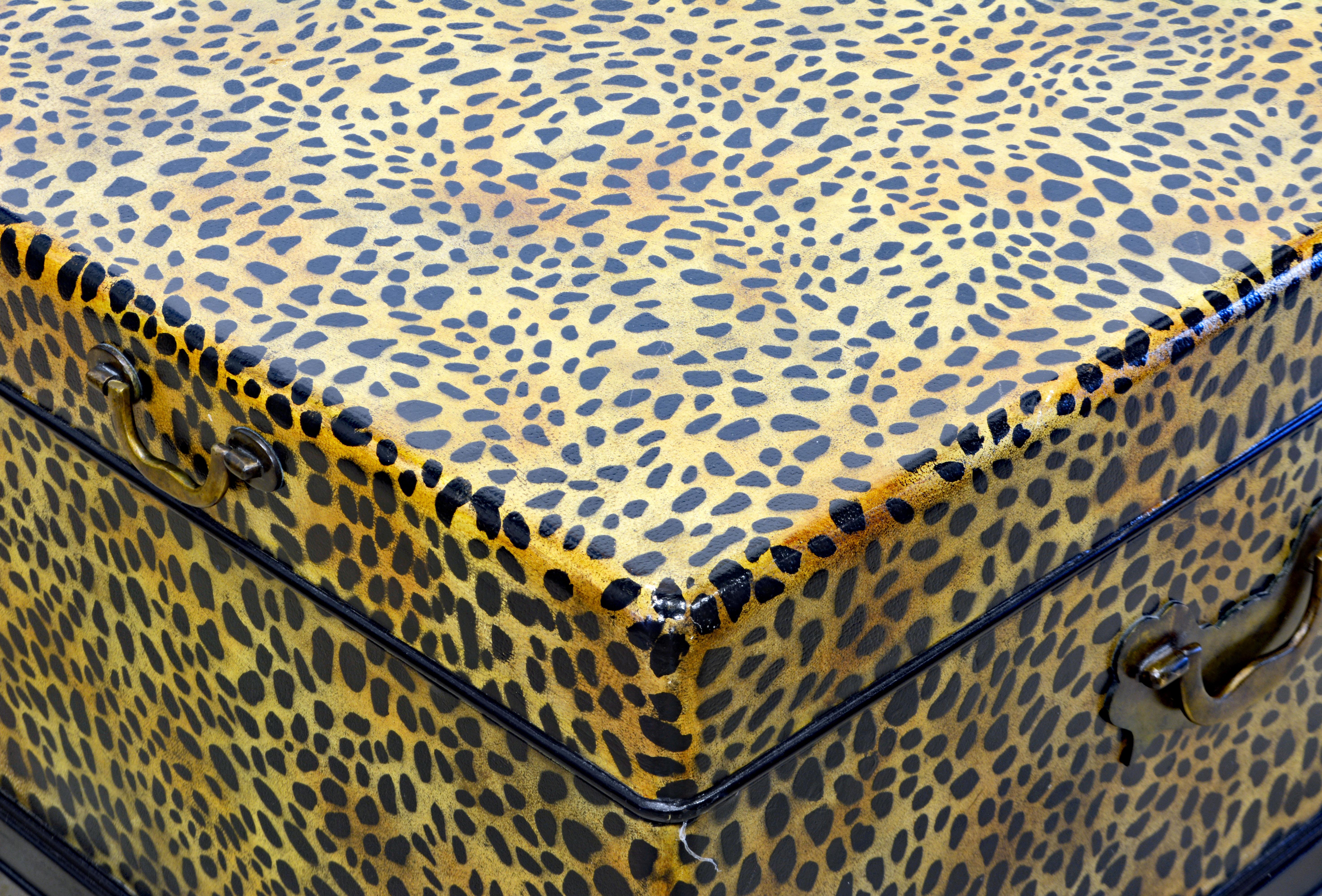 Lacquered Vintage Decorated Parchment Cocktail Table and Trunk by Henry Link for Lexington