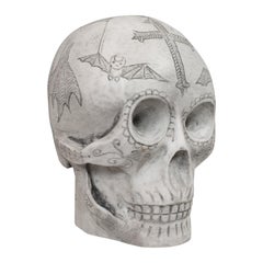 Vintage Crâne Décoré:: Anglais:: Marbre:: Ornement:: Fini à la main:: D. Hurley