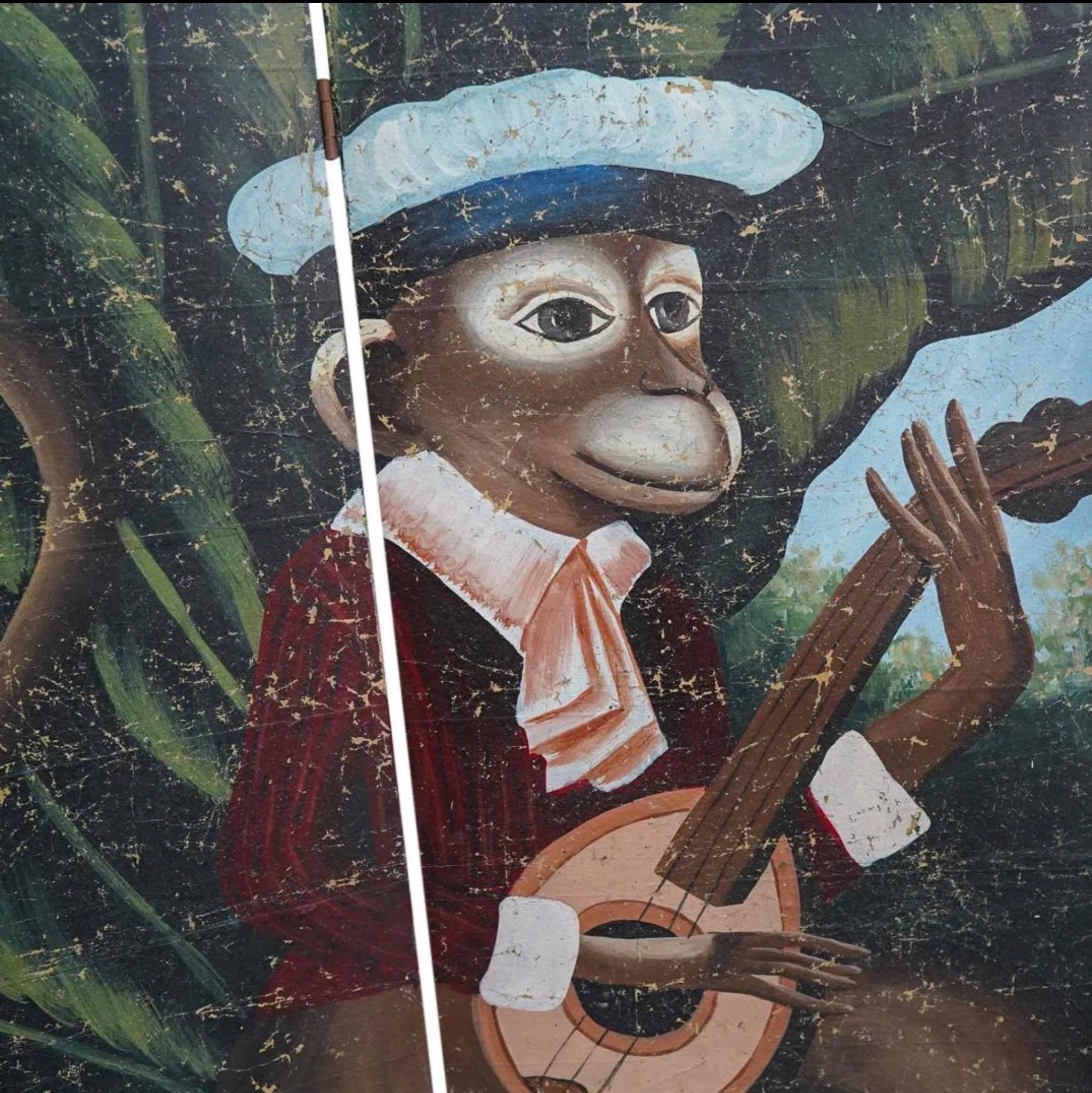 Fin du 20e siècle Écran décoratif vintage à 4 panneaux en forme de singe ou séparateur de pièce en vente