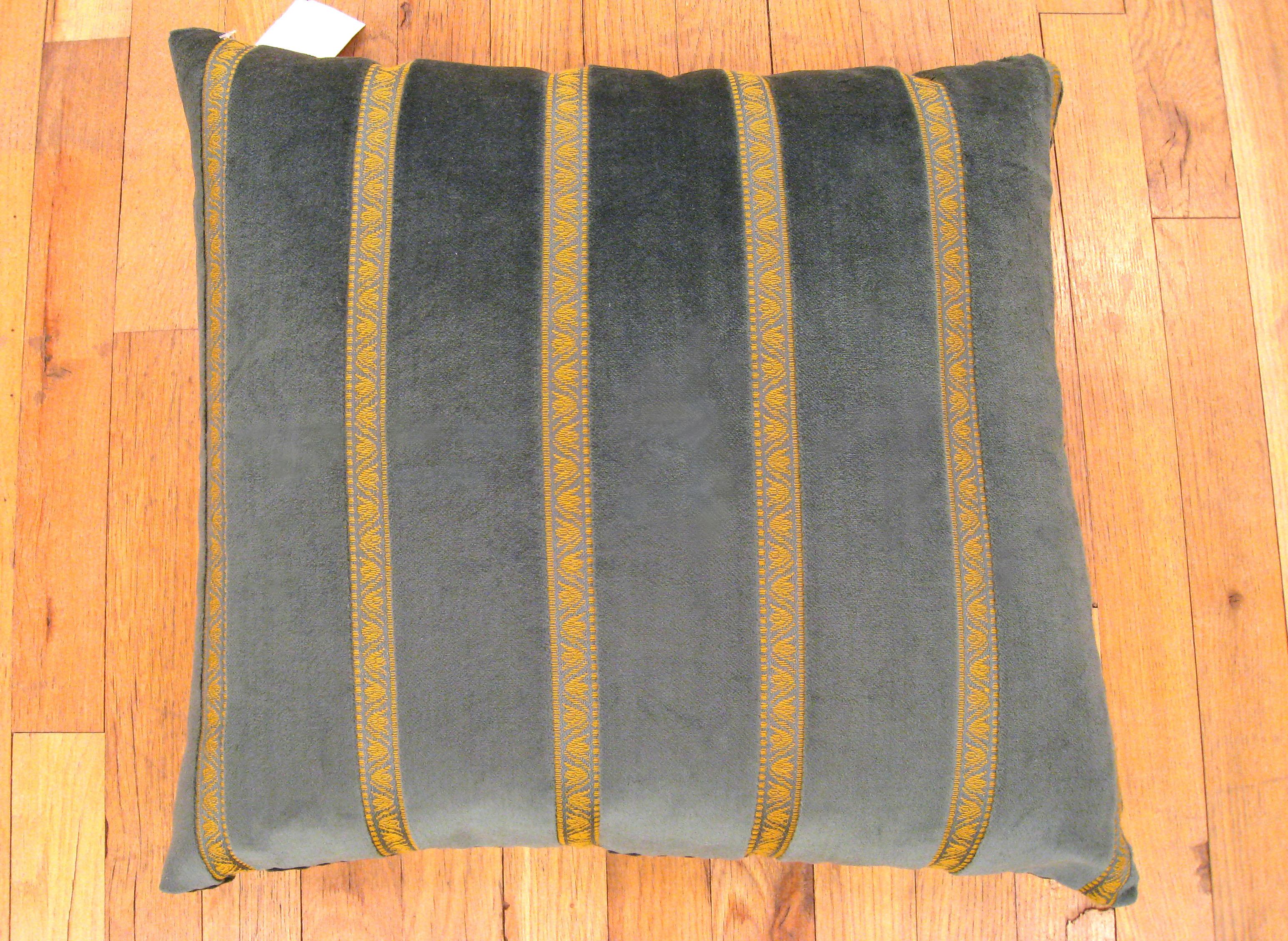 A vintage decorative Art Deco green velvet pillow with stripes, size: 20