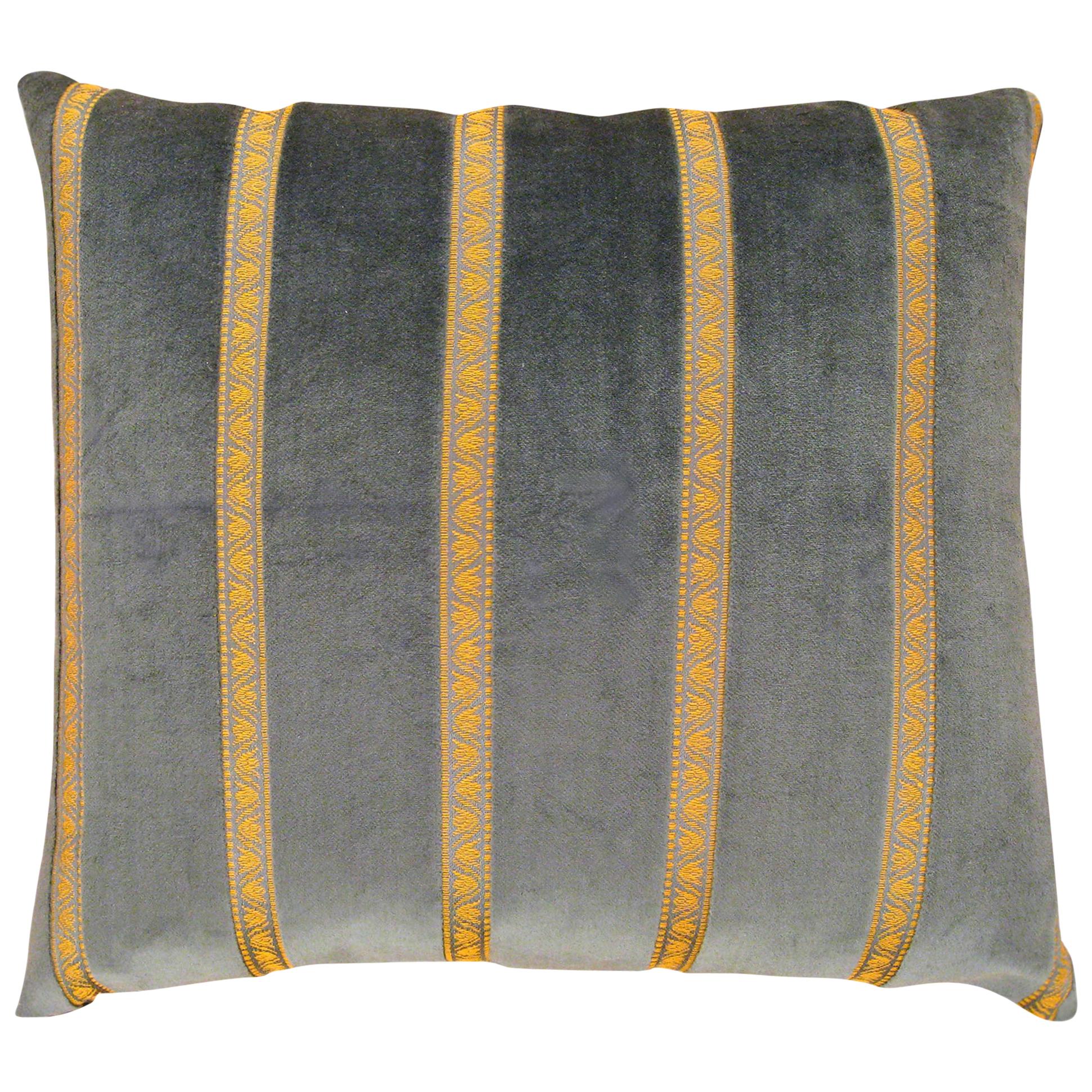 Vintage Decorative Art Deco Green Velvet Pillow with Gold Stripes