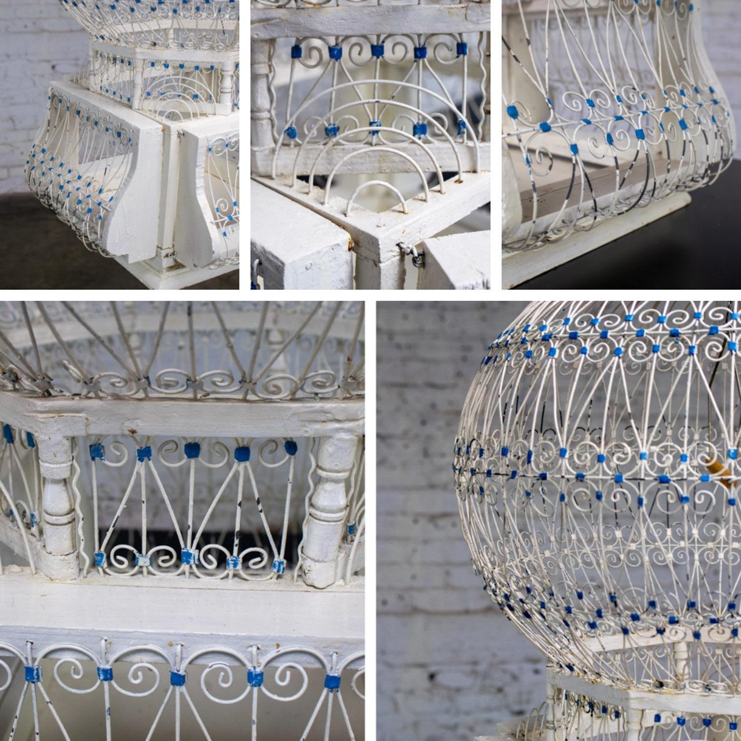 Gabbia decorativa d'epoca per uccelli Nordafricana Tunisina Francese Coloniale Bianca e Blu in vendita 10