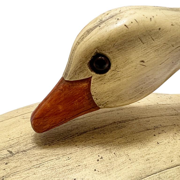 Hollywood Regency Vintage Decorative Bird Decoy with Cream Body and Orange Beak For Sale