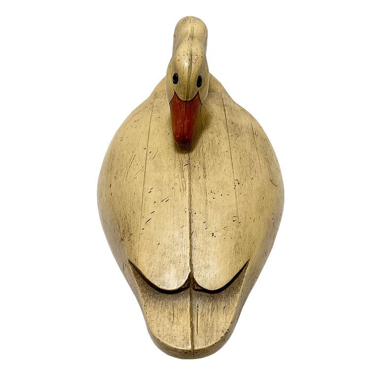 American Vintage Decorative Bird Decoy with Cream Body and Orange Beak For Sale