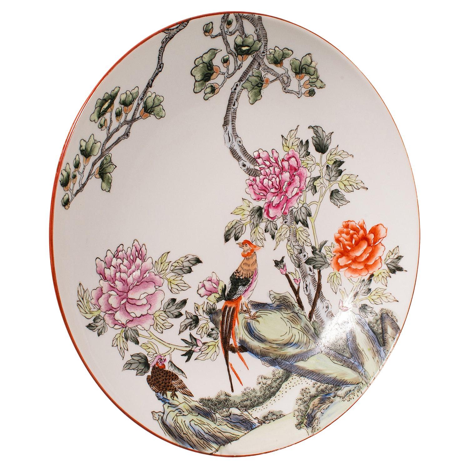 Vintage Decorative Bird Plate, Chinese, Display Dish, Golden Pheasant, Art Deco For Sale