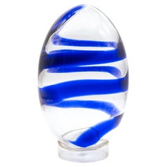 Escultura decorativa vintage de vidrio soplado, para estantería, hecha a mano, azul