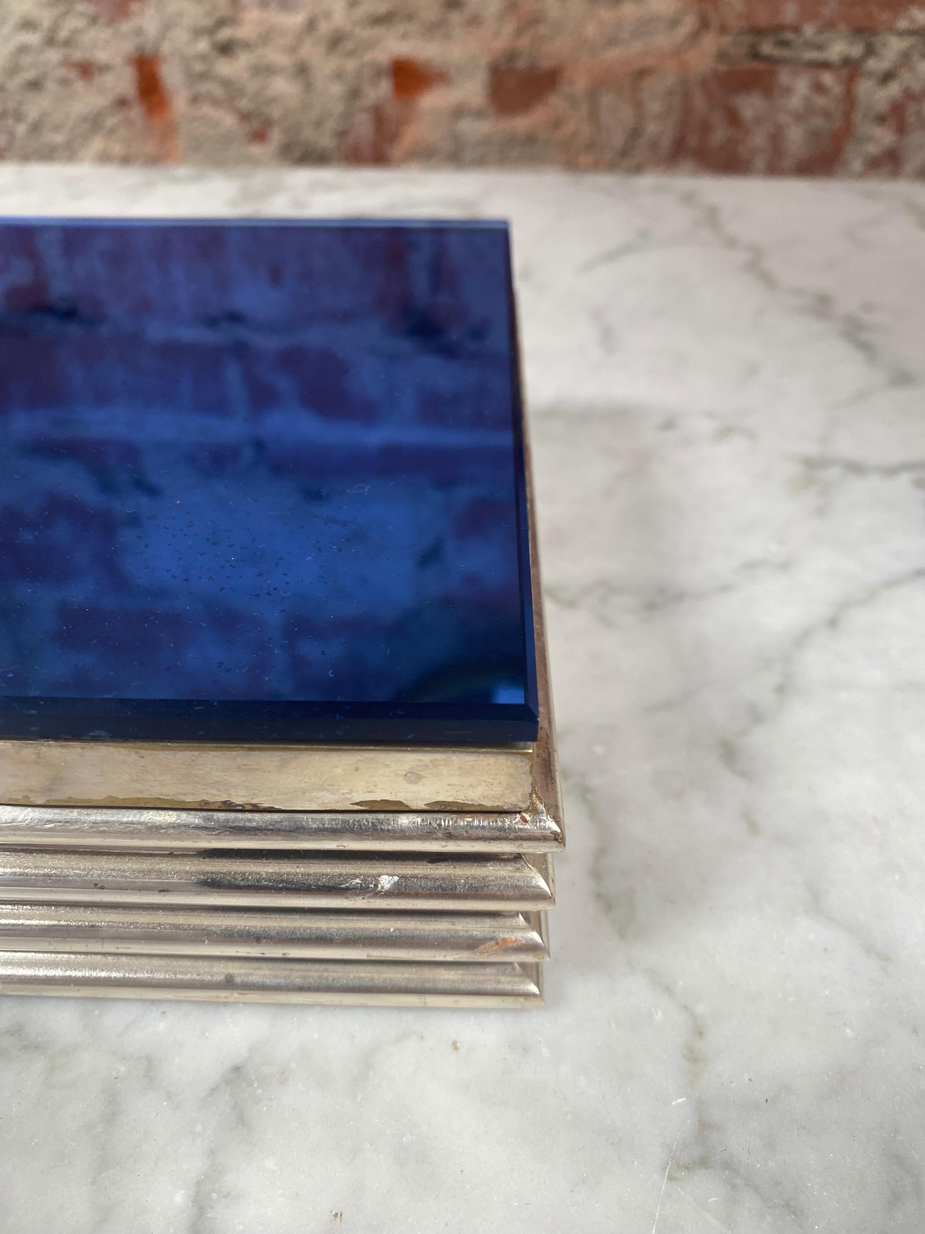 Silver Vintage decorative Blue Box, 1970s