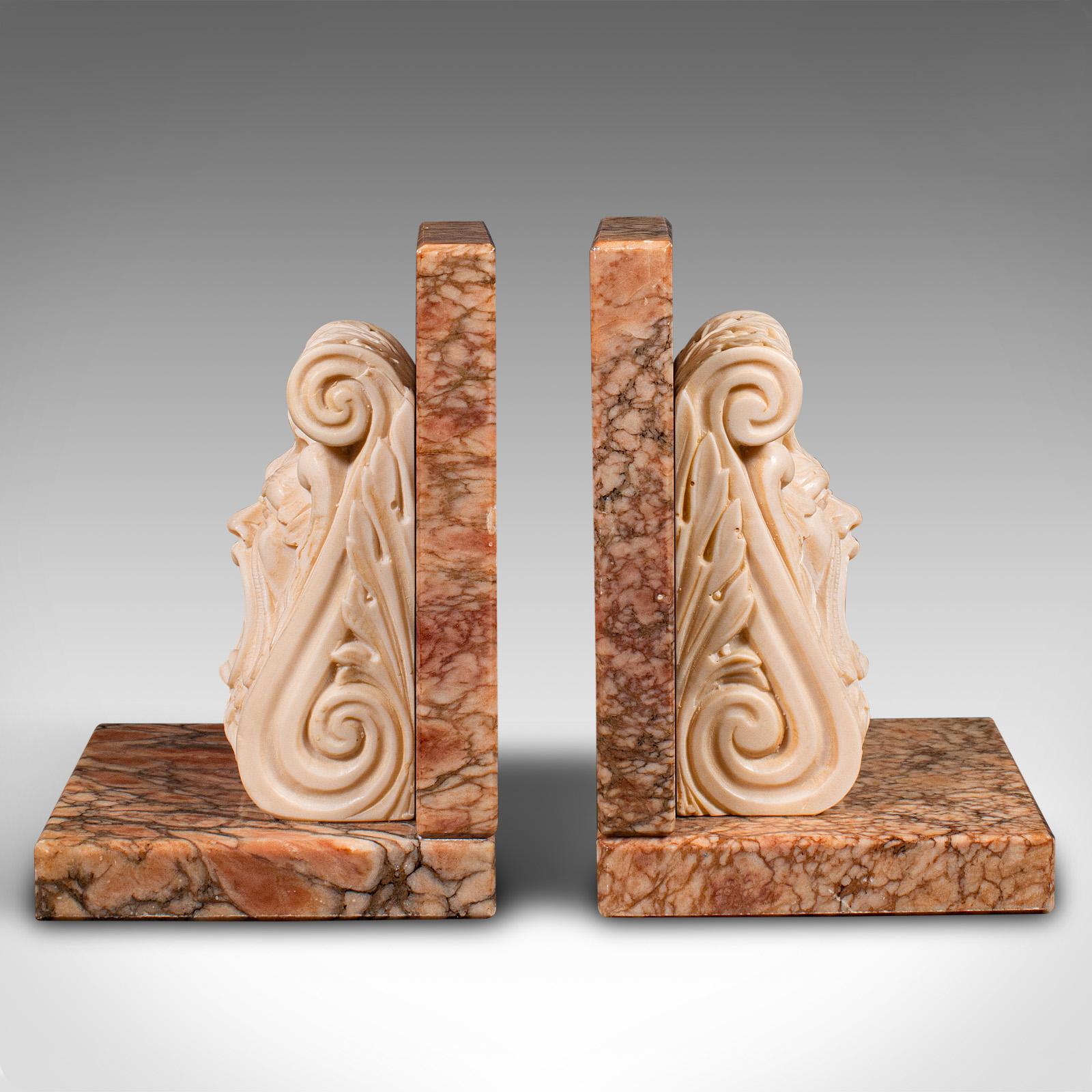 20th Century Vintage Decorative Bookends, Italian, Marble, Book Rest, Classical, Art Deco For Sale