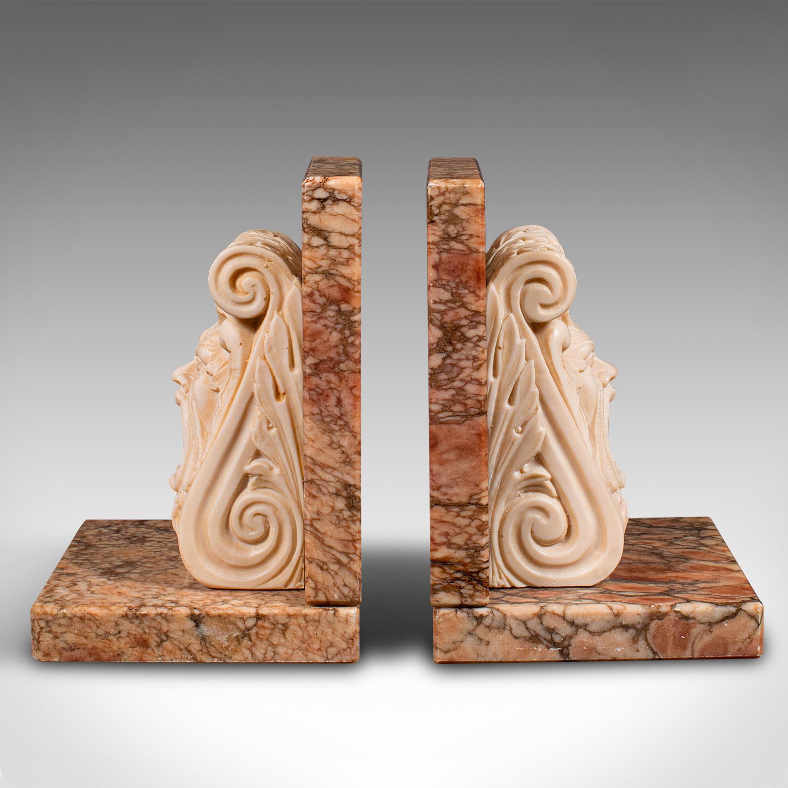 Vintage Decorative Bookends, Italian, Marble, Book Rest, Classical, Art Deco For Sale 1
