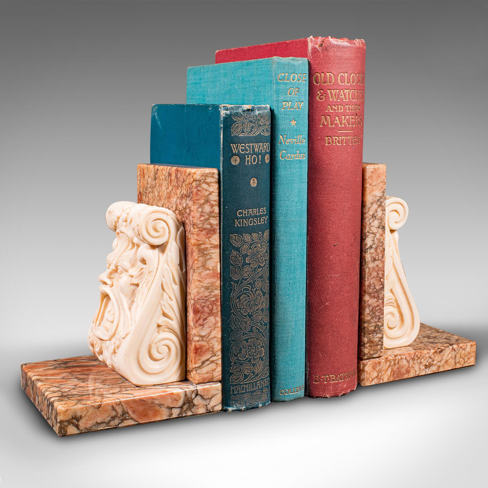 Vintage Decorative Bookends, Italian, Marble, Book Rest, Classical, Art Deco For Sale 5
