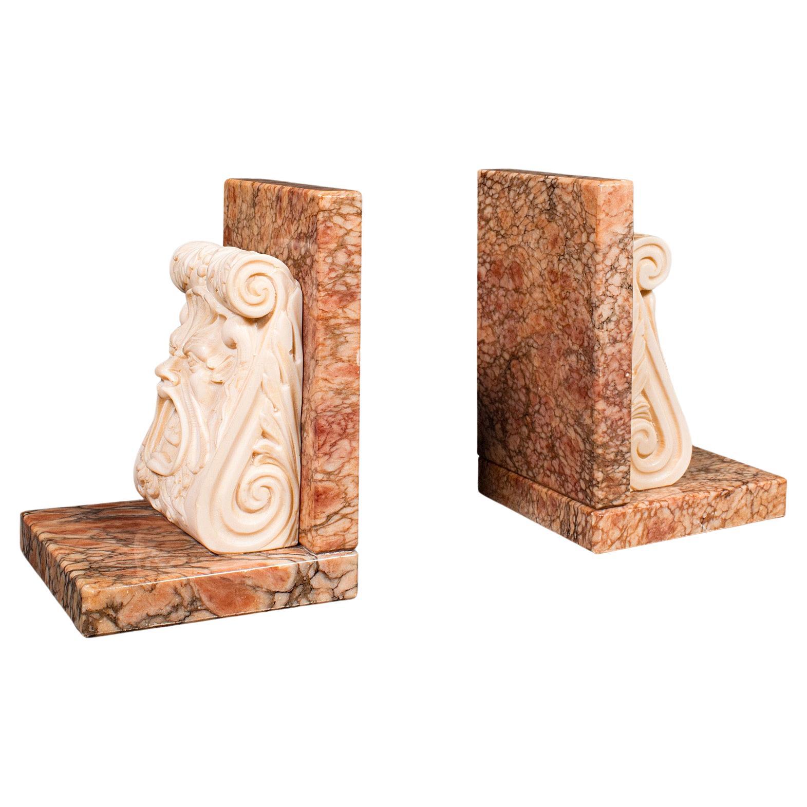 Vintage Decorative Bookends, Italian, Marble, Book Rest, Classical, Art Deco For Sale