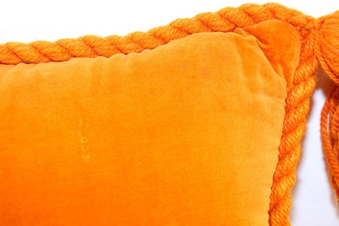 Vintage Decorative Burnt Orange 1960s Crochet Pillow with Tassells 2