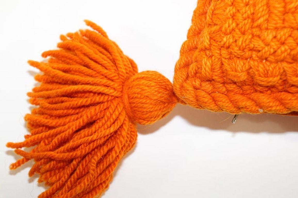 American Vintage Decorative Burnt Orange 1960s Crochet Pillow with Tassells