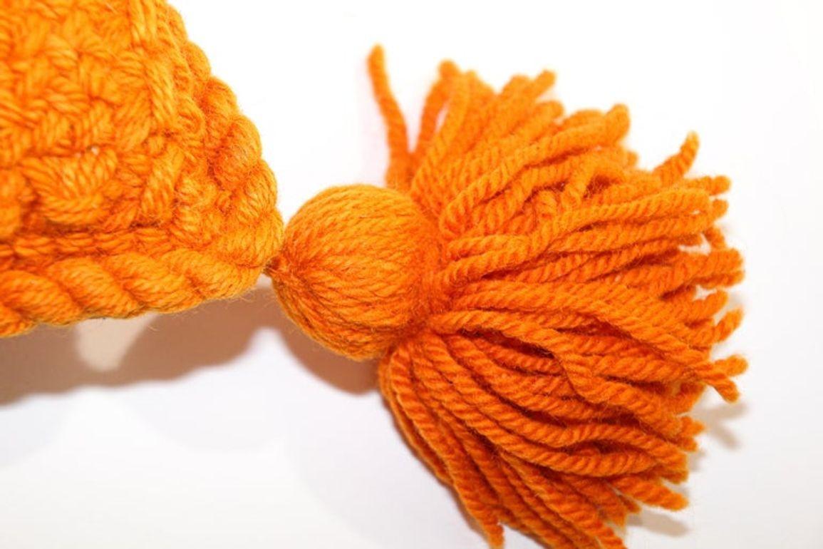 20th Century Vintage Decorative Burnt Orange 1960s Crochet Pillow with Tassells