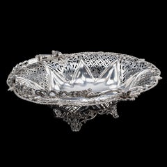 Cestino decorativo d'epoca per torte, inglese, piatto d'argento, piatto da frutta, metà del secolo scorso