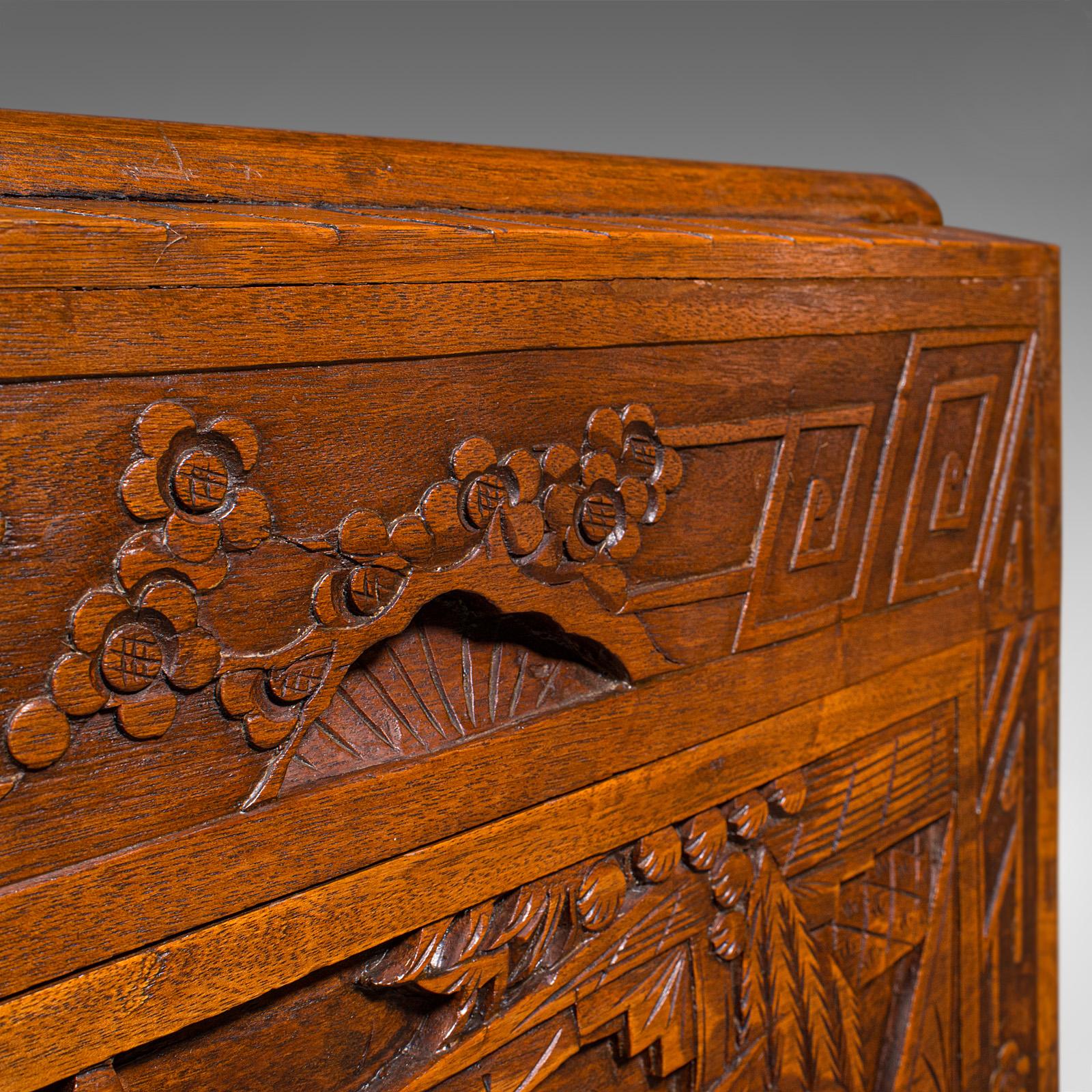 Vintage Decorative Carved Chest, Chinese, Camphorwood, Linen Trunk, Art Deco 6