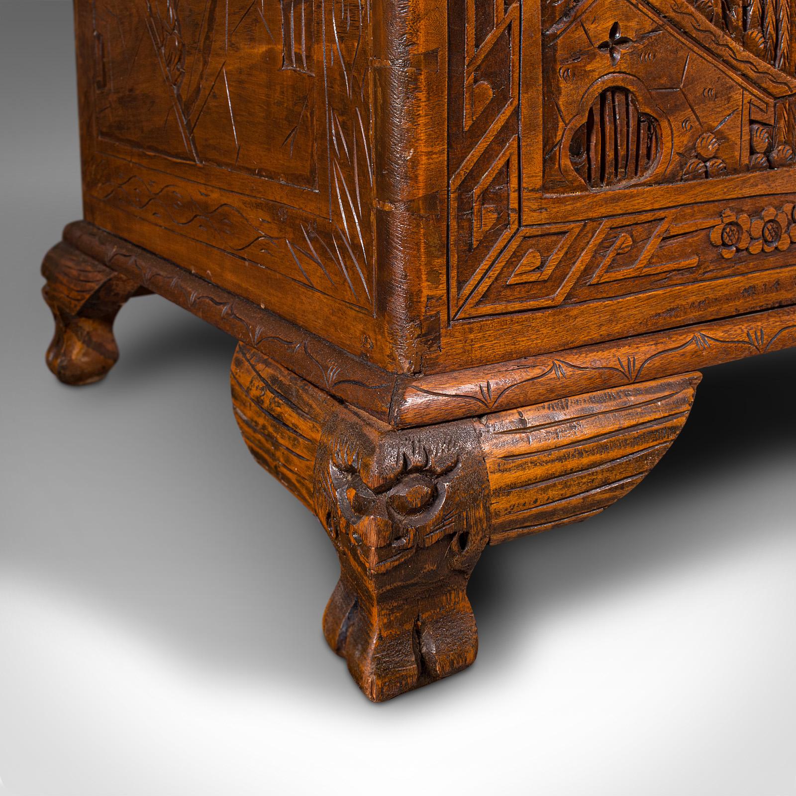 Vintage Decorative Carved Chest, Chinese, Camphorwood, Linen Trunk, Art Deco 7