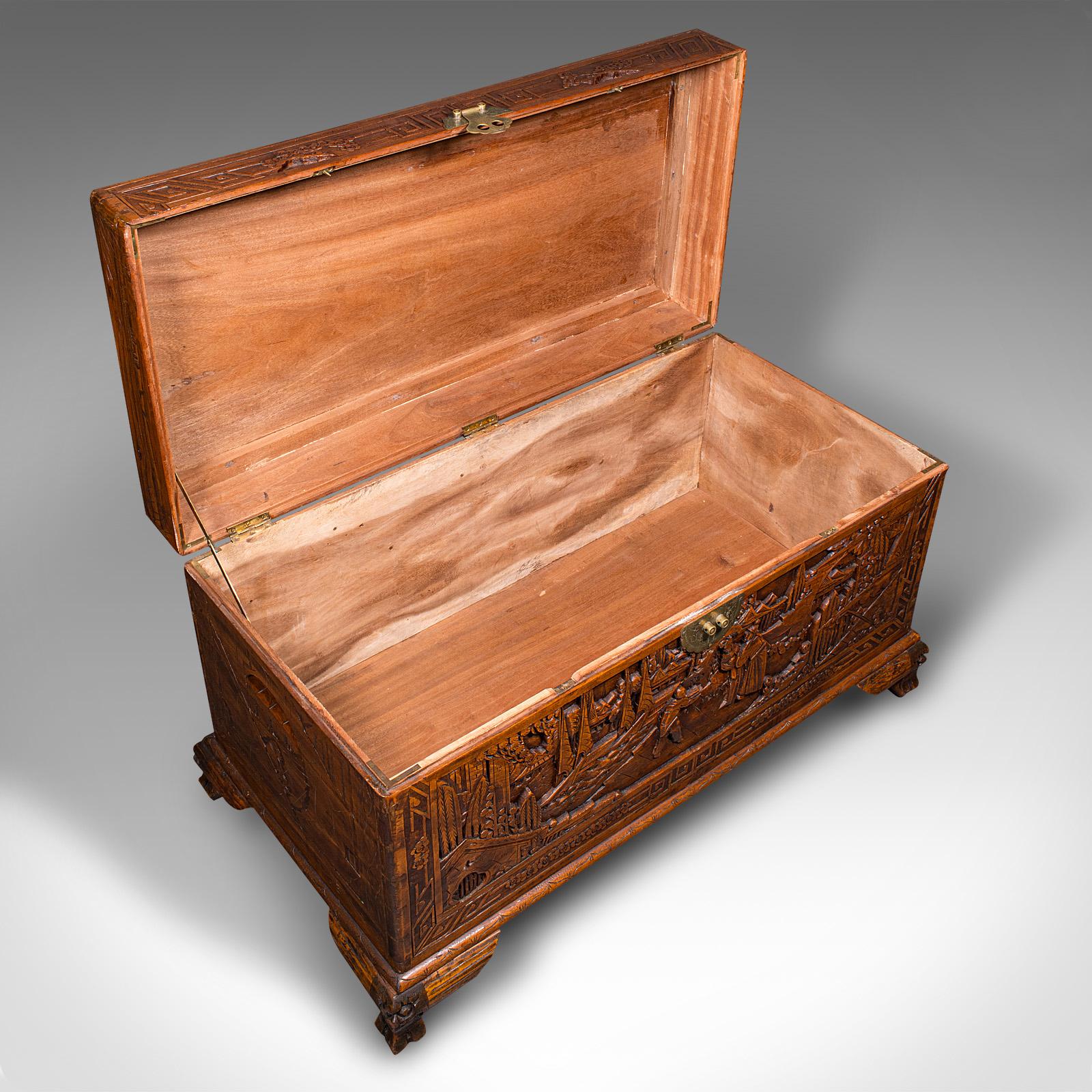 Vintage Decorative Carved Chest, Chinese, Camphorwood, Linen Trunk, Art Deco 3