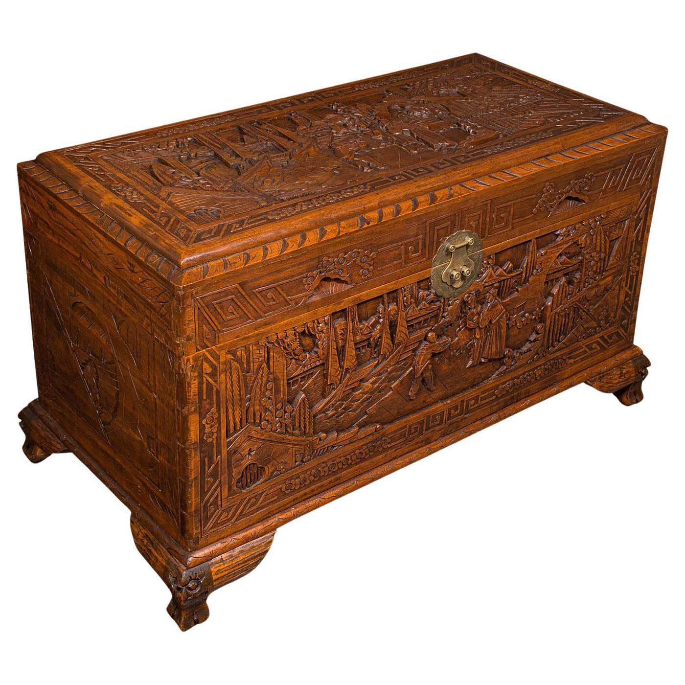 Chinese Chest Vintage Decorative Carved Chest, Chinese, Camphorwood, Linen Trunk, Art ...
