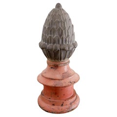 Vintage Pommes de pin décoratives en fonte sur base en bois